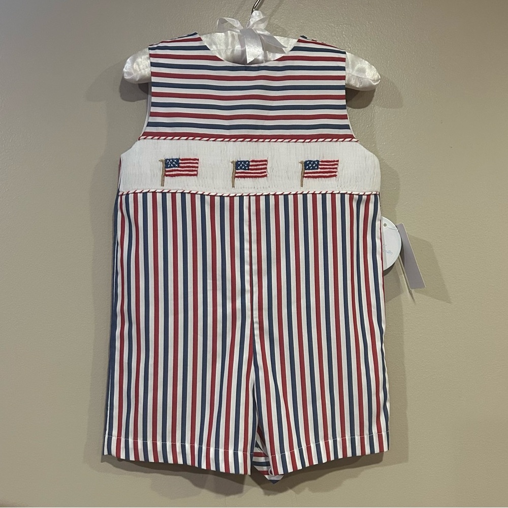 Edgehill Collection Round Neck Sleeveless Smocked American Flag Jon Jon